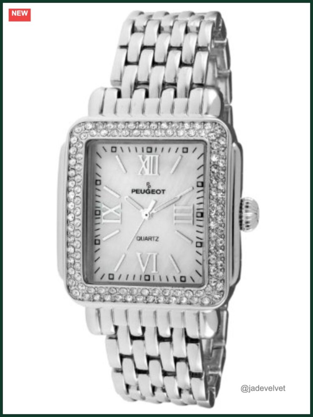 Crystal Bezel Rectangle Roman Numeral Mother of Pearl Dial Bracelet Watch